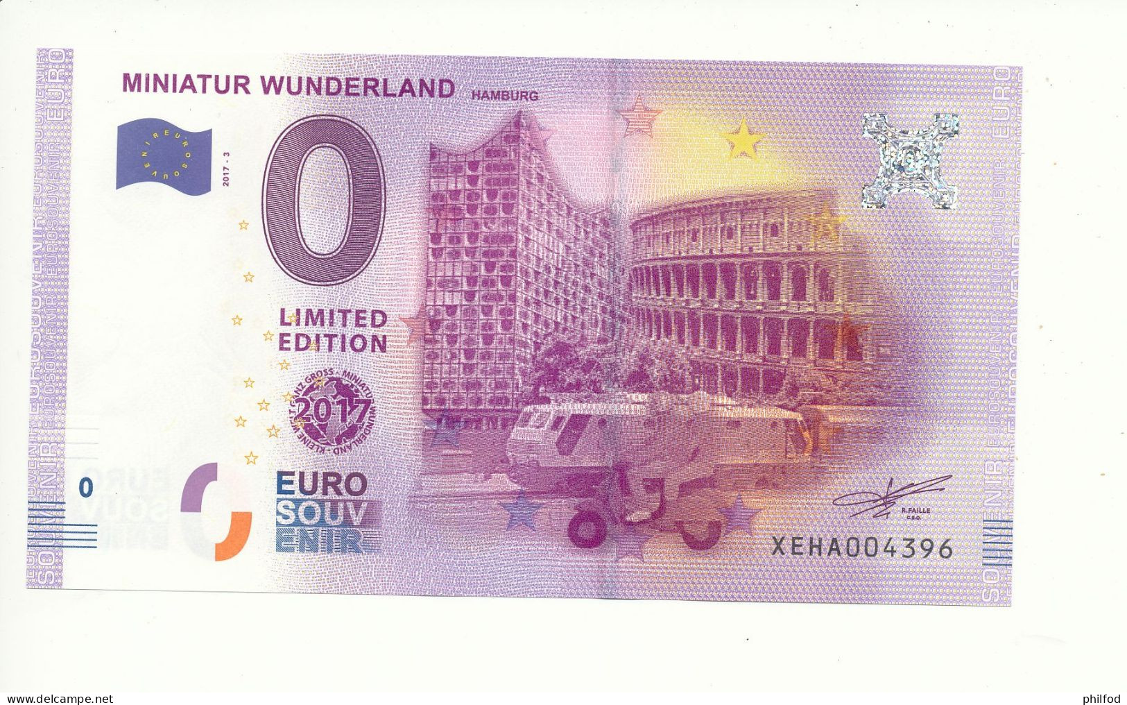 Billet Souvenir - 0 Euro - XEHA - 2017-3A - MINIATUR WUNDERLAND - HAMBURG 2017 LIMITED EDITION - N° 4396 - Billet épuisé - Lots & Kiloware - Banknotes