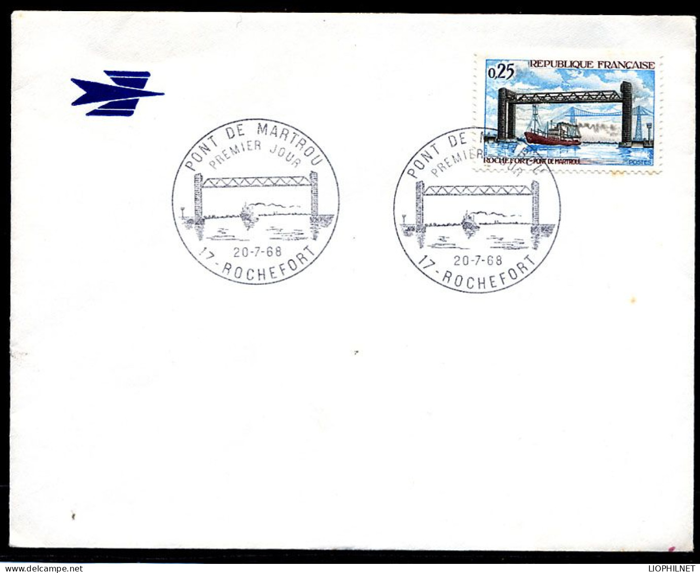 FRANCE 1968, PONT De Martrou, Bateau, Premier Jour / FDC, 1 Enveloppe - Ponti