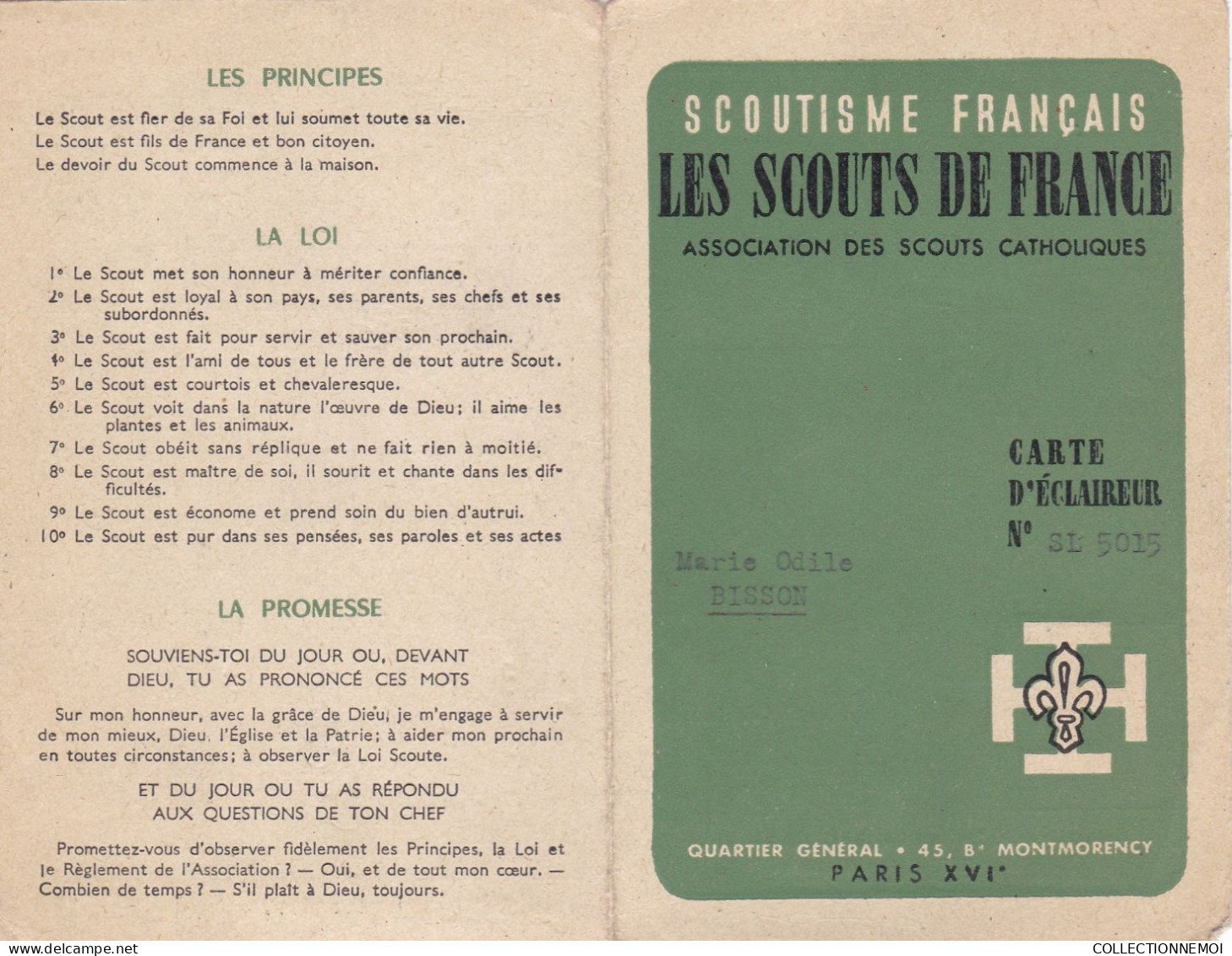 CARTE SCOUTISME FRANCAIS ,,, Carte D'eclaireur 1953 - Scoutismo