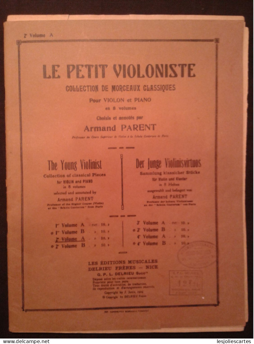 LE PETIT VIOLONISTE 2EME VOLUME A COLLECTION DE MORCEAUX POUR VIOLON ET PIANO PARTITION EDITION DELRIEU - Strumenti A Corda