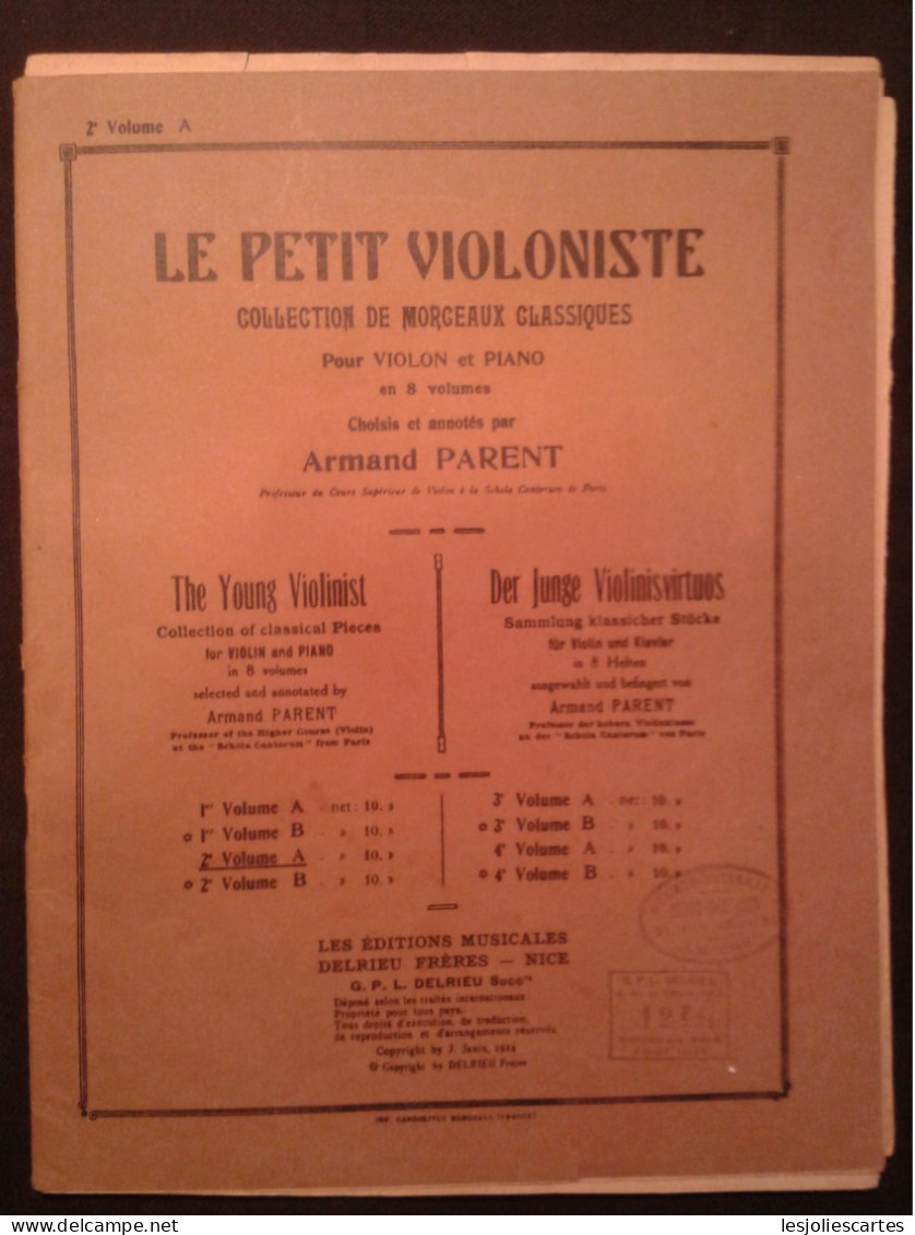 LE PETIT VIOLONISTE 2EME VOLUME A COLLECTION DE MORCEAUX POUR VIOLON ET PIANO PARTITION EDITION DELRIEU - Instruments à Cordes