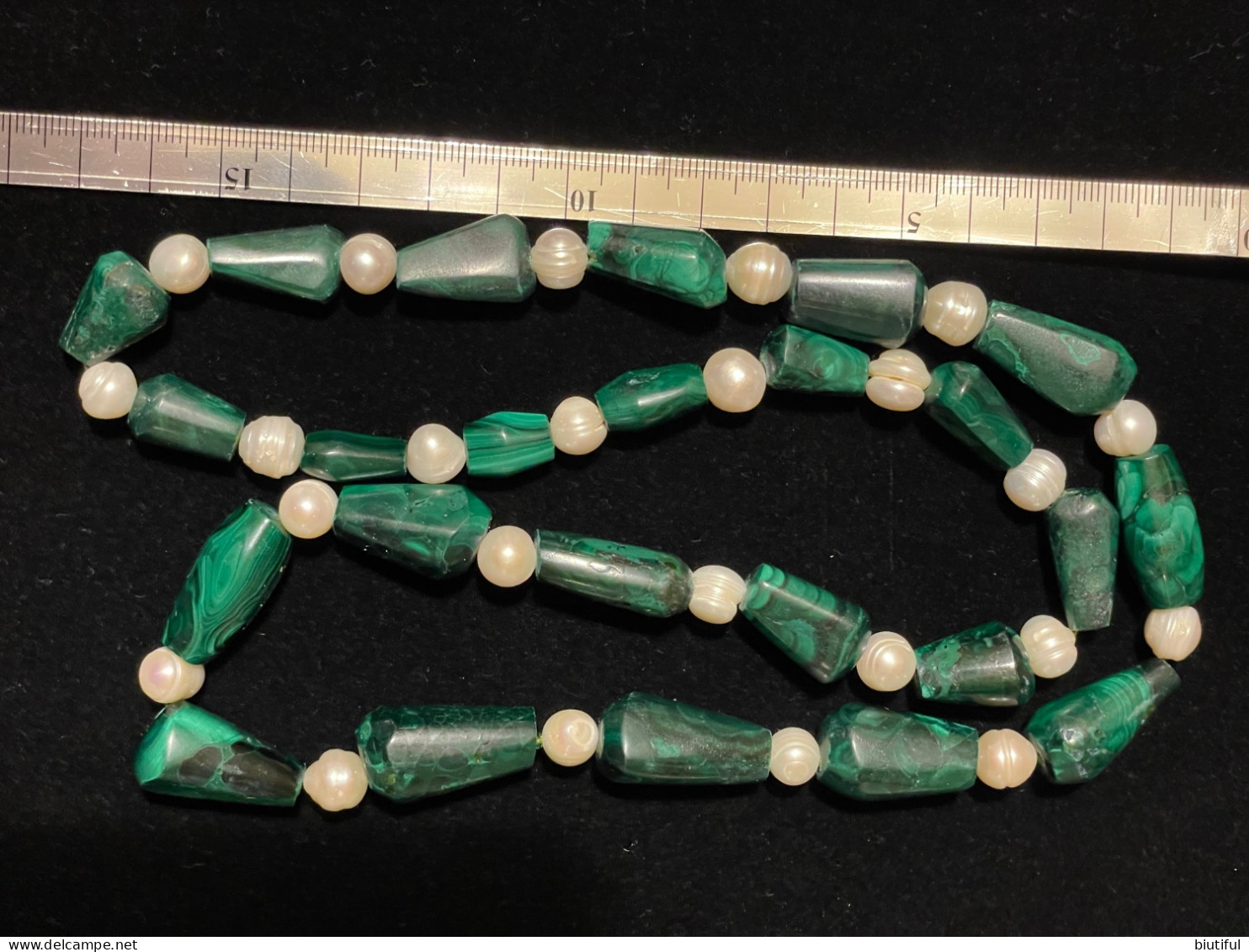 Antica Collana In Malachite E Perle Di Fiume - Arte Africana