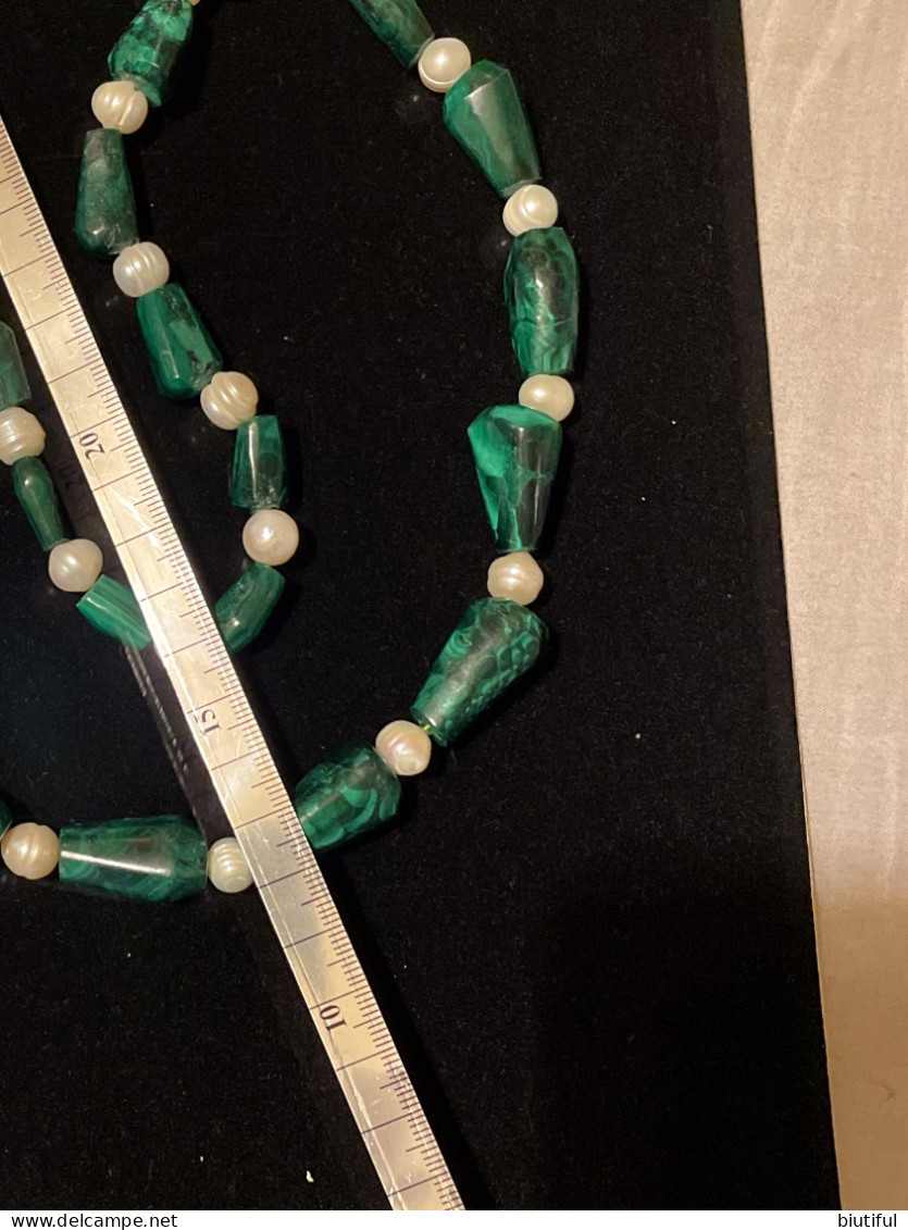 Antica Collana In Malachite E Perle Di Fiume - African Art