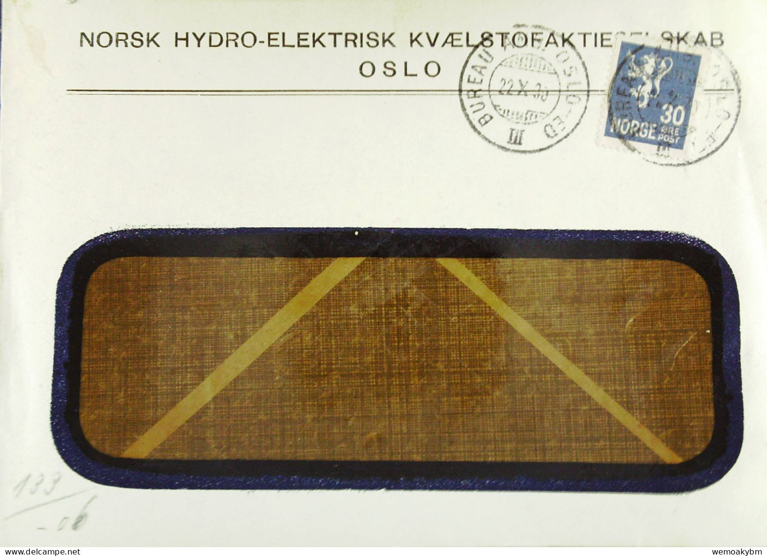 Norwegen: Fenster-Brief Aus OSLO Vom 22.10.1930 Mit 30 Öre  Knr:  127 - Briefe U. Dokumente