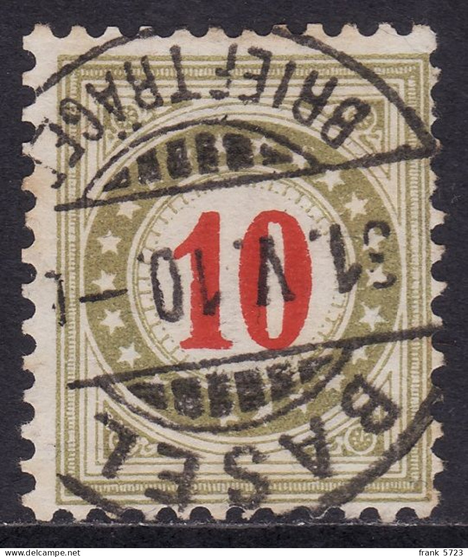 Schweiz: Portomarke SBK-Nr. 25BN (Rahmen Bräunlicholiv, Wz. Kreuz, 1908-1909) Vollstempel BASEL 31.V.10. BRIEFTRÄGER - Taxe