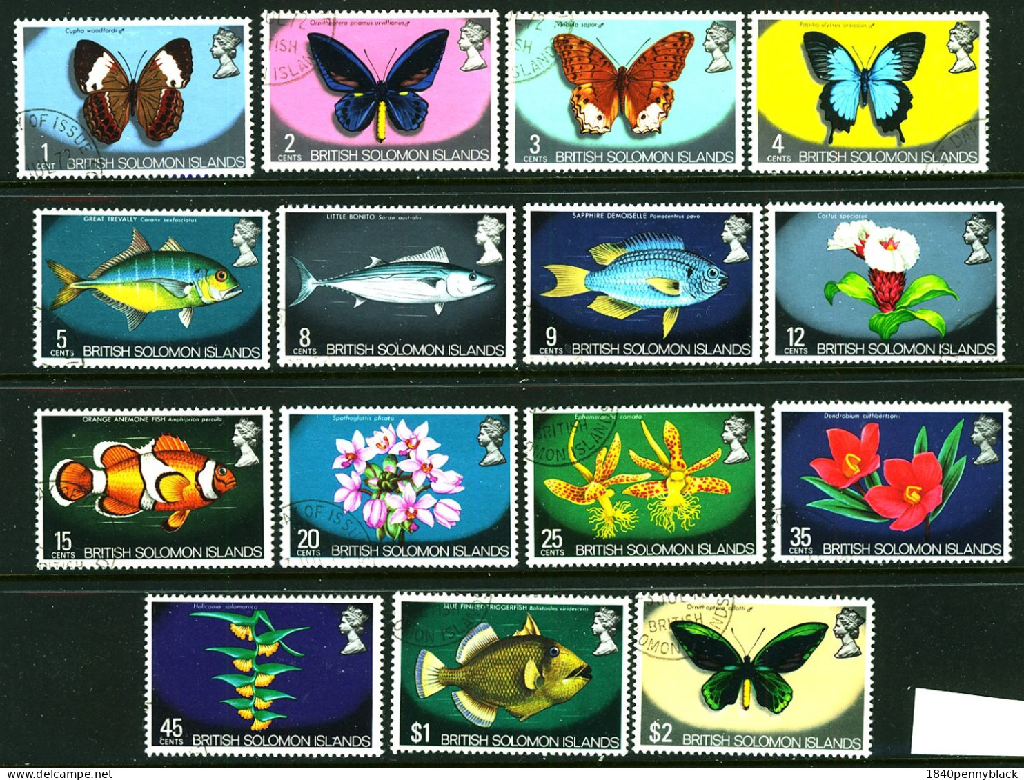 BRITISH SOLOMON ISLANDS QE2 1972 Butterflies Flowers & Fish Definitives To $1 15v Used - Iles Salomon (...-1978)