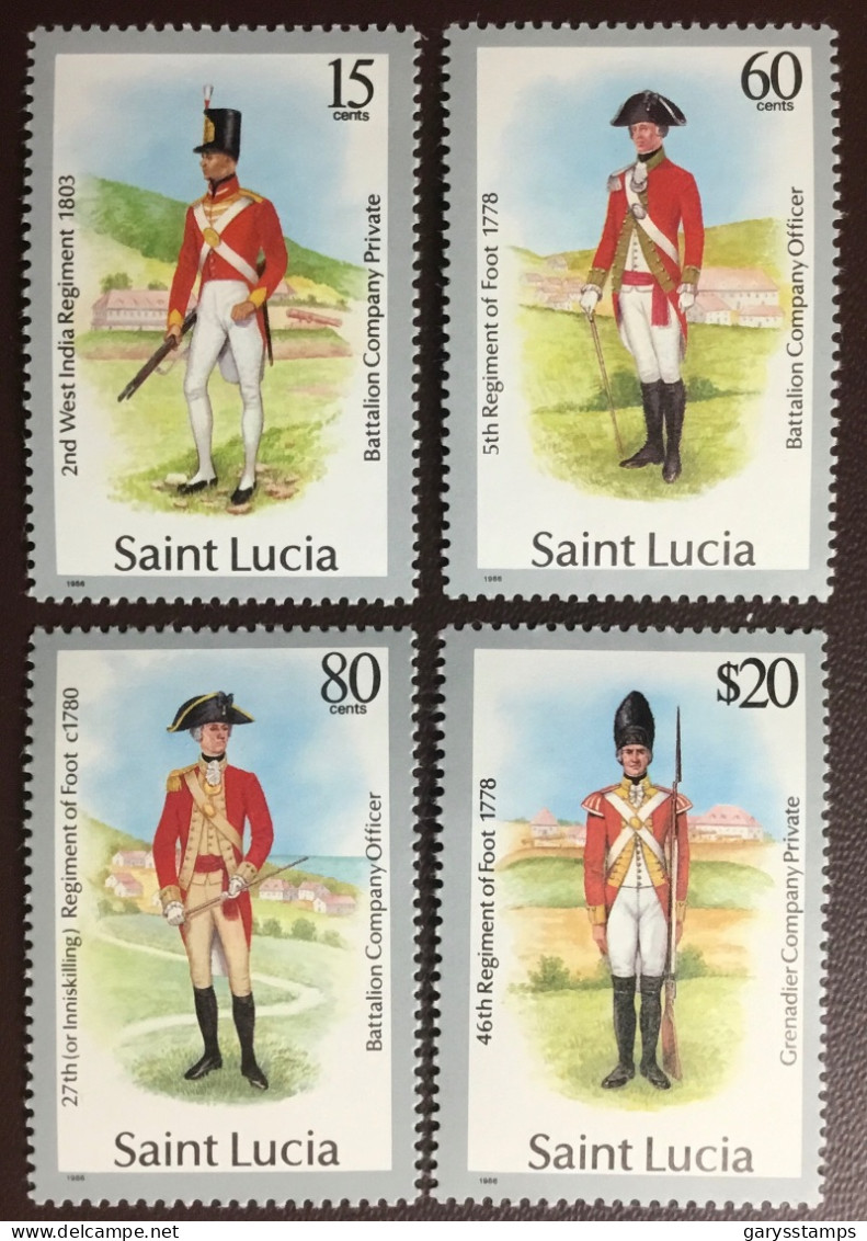 St Lucia 1986 Military Uniforms Imprint Date Set MNH - St.Lucie (1979-...)