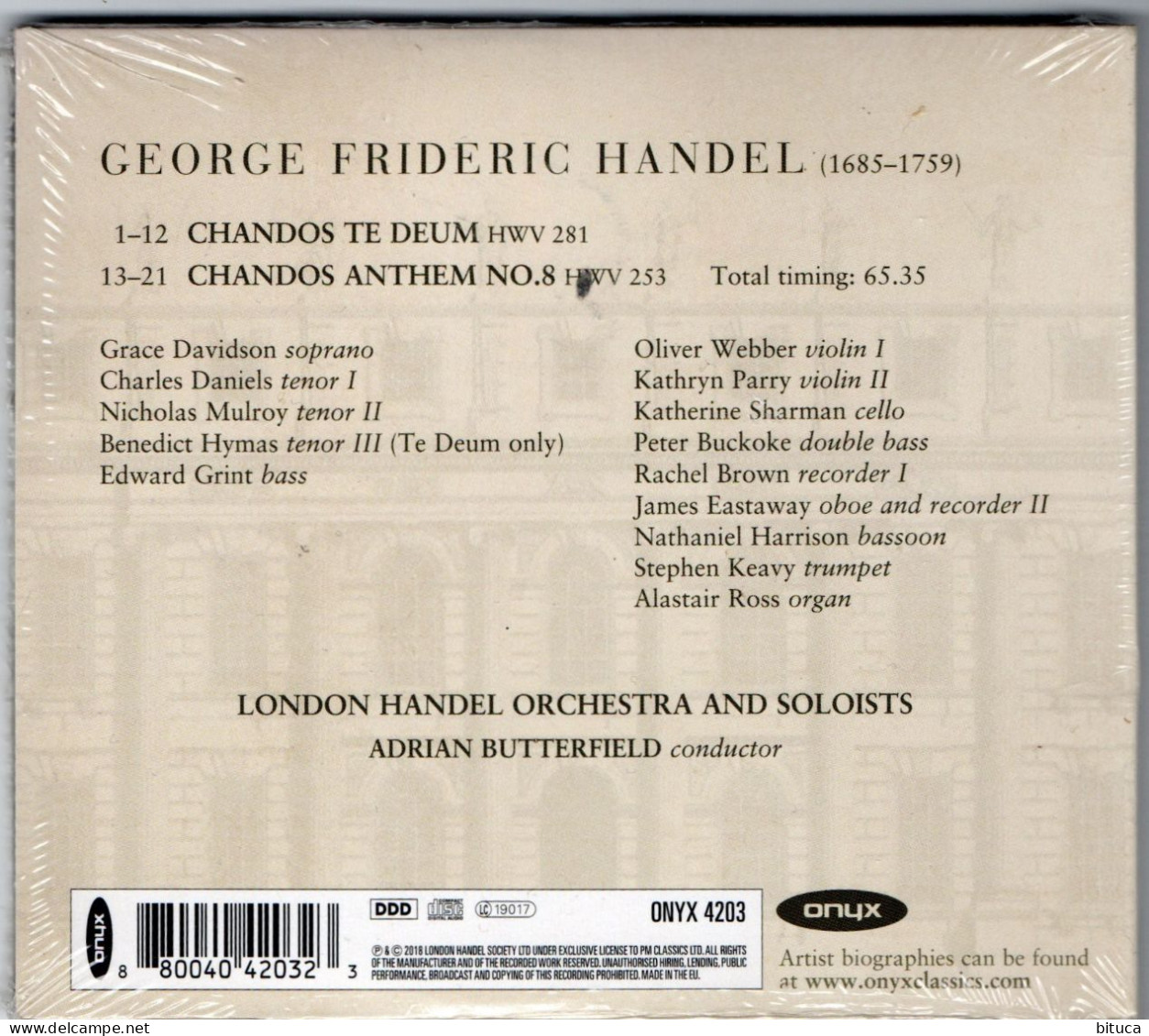 CD Neuf Sous Blister 21 Titres Handel – London Handel Orchestra And Soloists, Adrian Butterfield - Chandos Te Deum - Classica