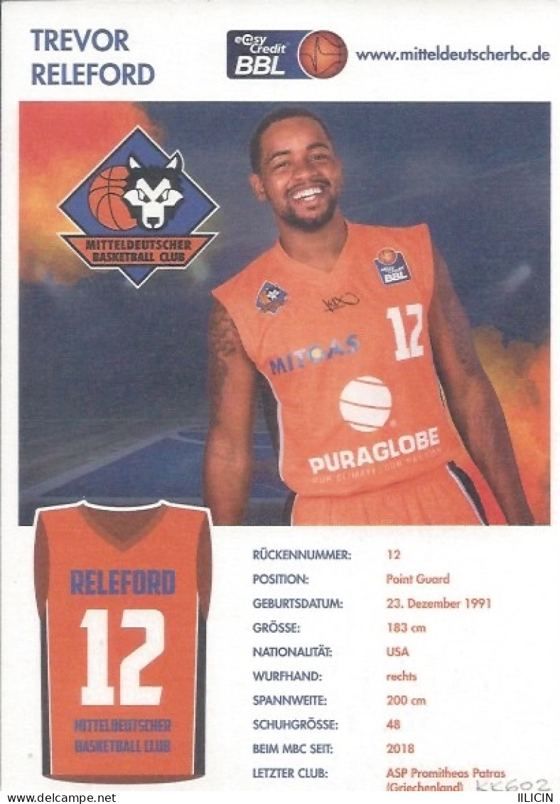 Trading Cards KK000602 Basketball Germany Mitteldeutscher Weissenfels 10.5cm X 15cm HANDWRITTEN SIGNED: Trevor Releford - Apparel, Souvenirs & Other