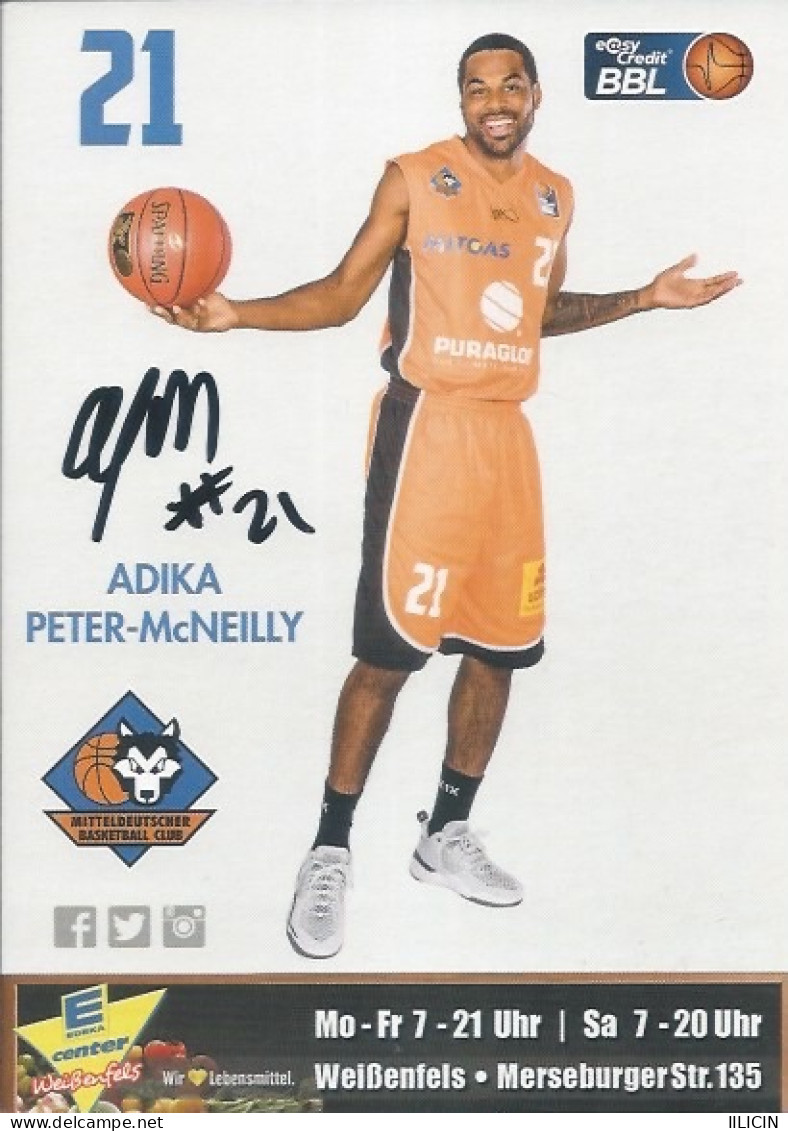 Trading Cards KK000604 Basketball Germany Mitteldeutscher Weissenfels 10.5x15cm HANDWRITTEN SIGNED: Adika Peter-McNeilly - Habillement, Souvenirs & Autres