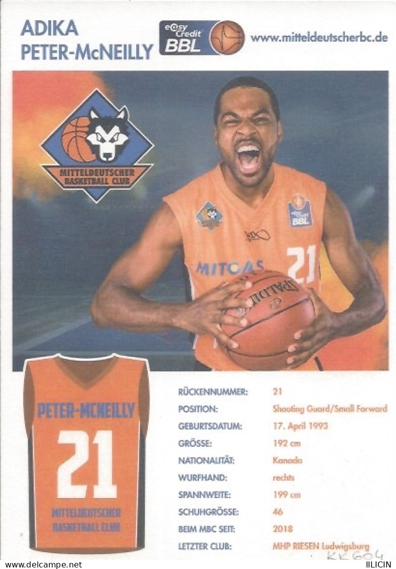 Trading Cards KK000604 Basketball Germany Mitteldeutscher Weissenfels 10.5x15cm HANDWRITTEN SIGNED: Adika Peter-McNeilly - Uniformes, Recordatorios & Misc