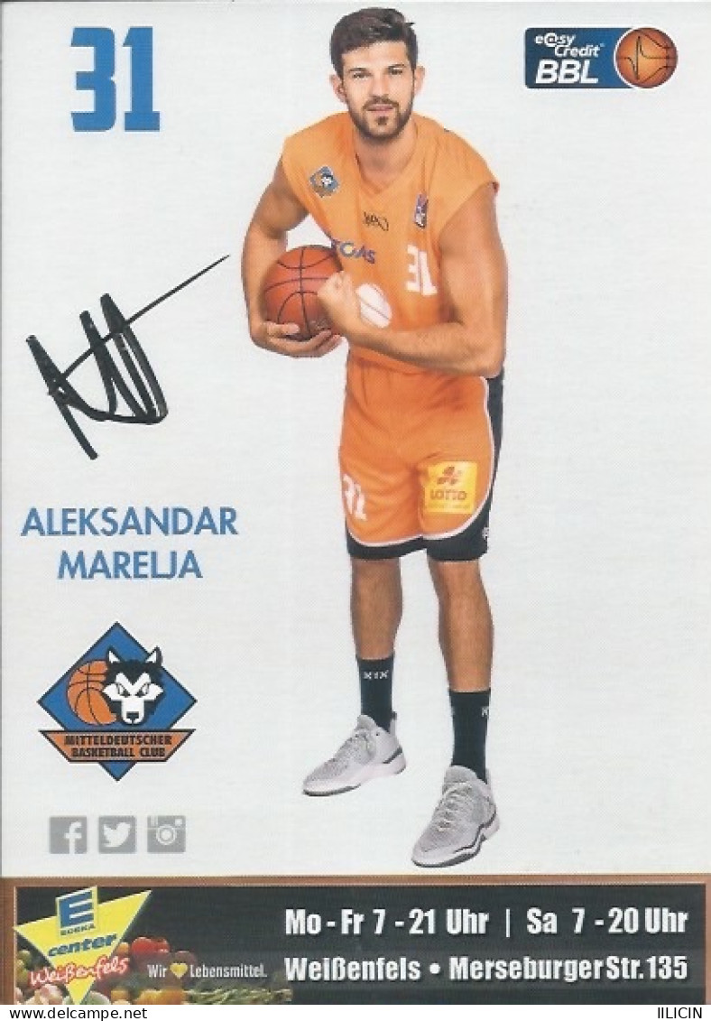 Trading Cards KK000605 Basketball Germany Mitteldeutscher Weissenfels 10.5x15cm HANDWRITTEN SIGNED: Aleksandar Marelja - Kleding, Souvenirs & Andere