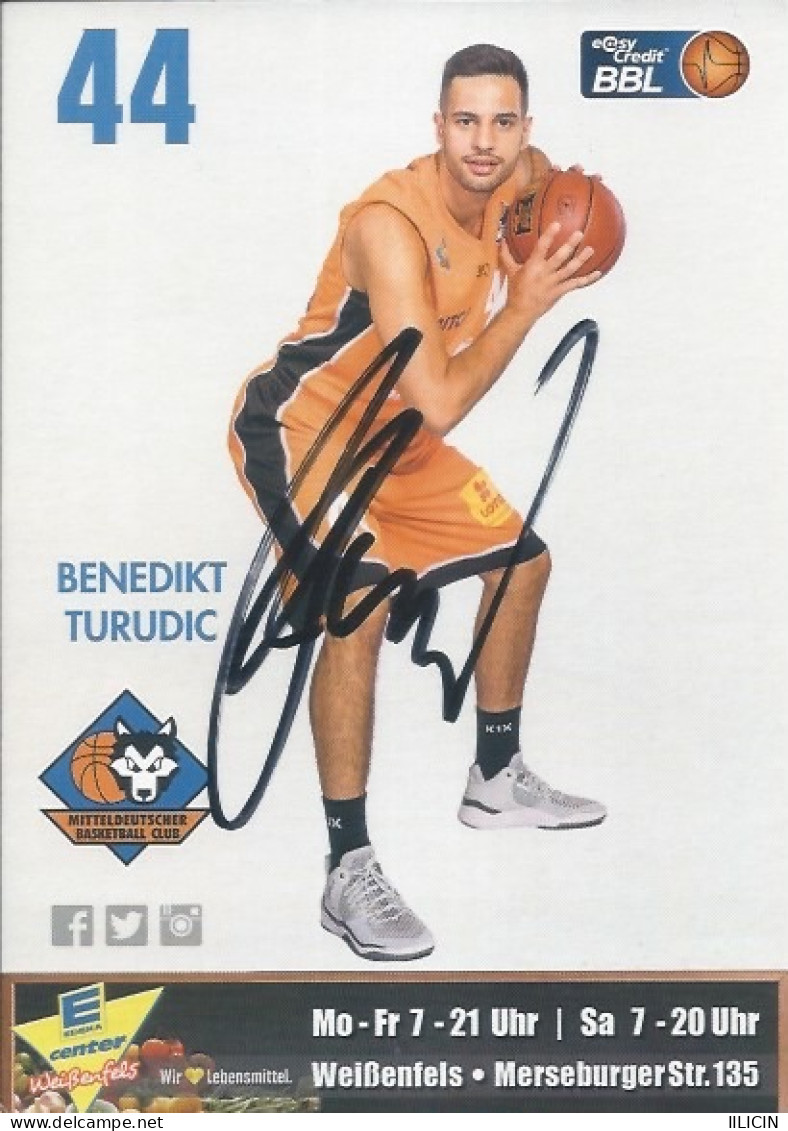 Trading Cards KK000606 Basketball Germany Mitteldeutscher Weissenfels 10.5cm X 15cm HANDWRITTEN SIGNED: Benedikt Turudic - Abbigliamento, Souvenirs & Varie