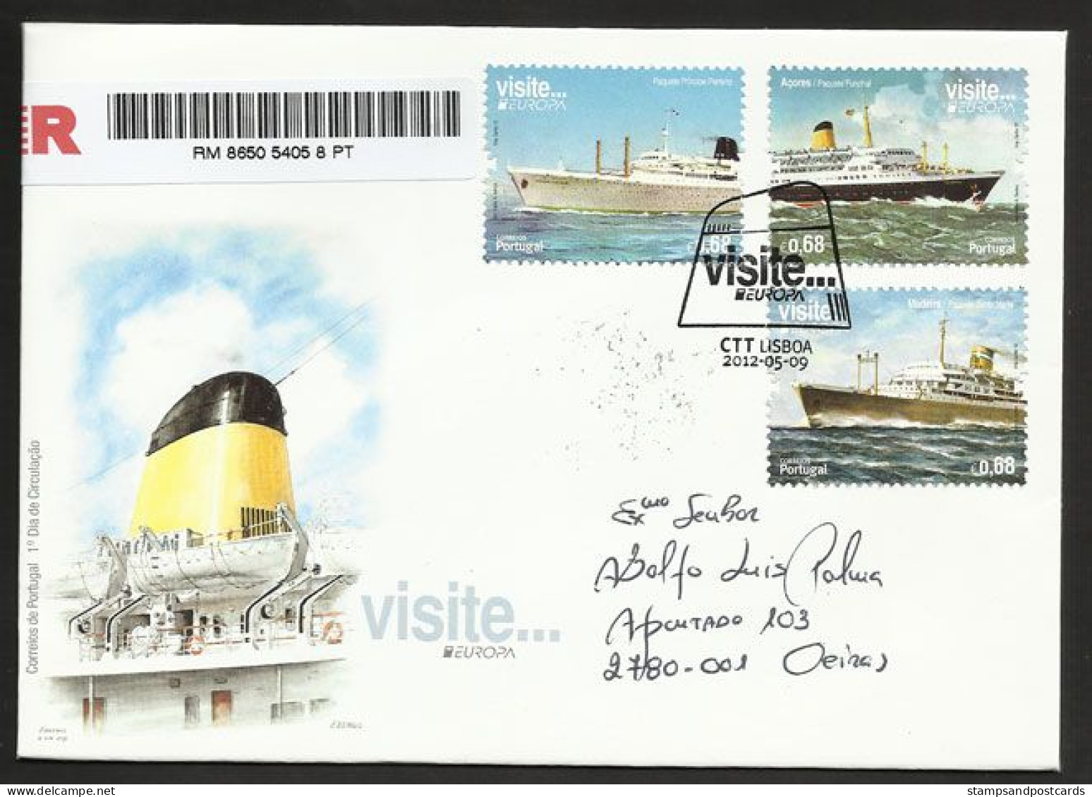 Portugal Madère Açores Europa CEPT 2012 Paquebot Bateaux 3 Timbres FDC Recommandée  Madeira Azores Cruise Ships FDC - 2012