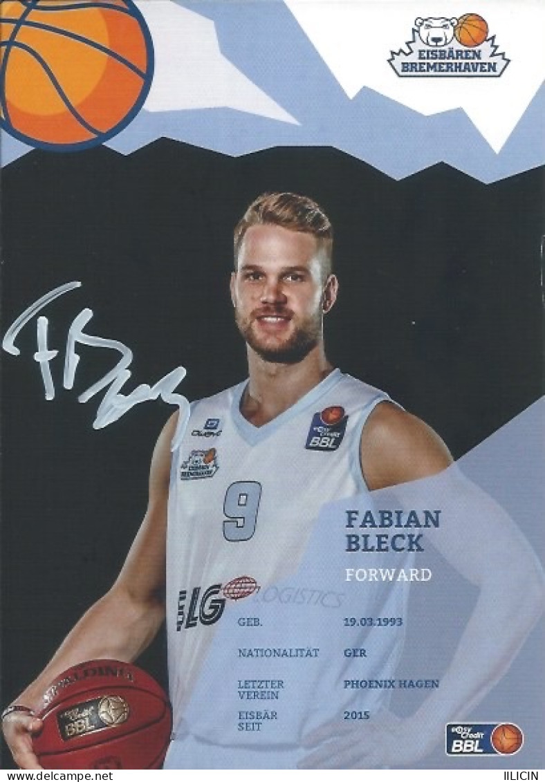 Trading Cards KK000611 - Basketball Germany Eisbären Bremerhaven 10.5cm X 15cm HANDWRITTEN SIGNED: Fabian Bleck - Abbigliamento, Souvenirs & Varie