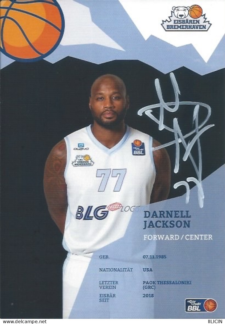 Trading Cards KK000614 - Basketball Germany Eisbären Bremerhaven 10.5cm X 15cm HANDWRITTEN SIGNED: Darnell Jackson - Uniformes, Recordatorios & Misc