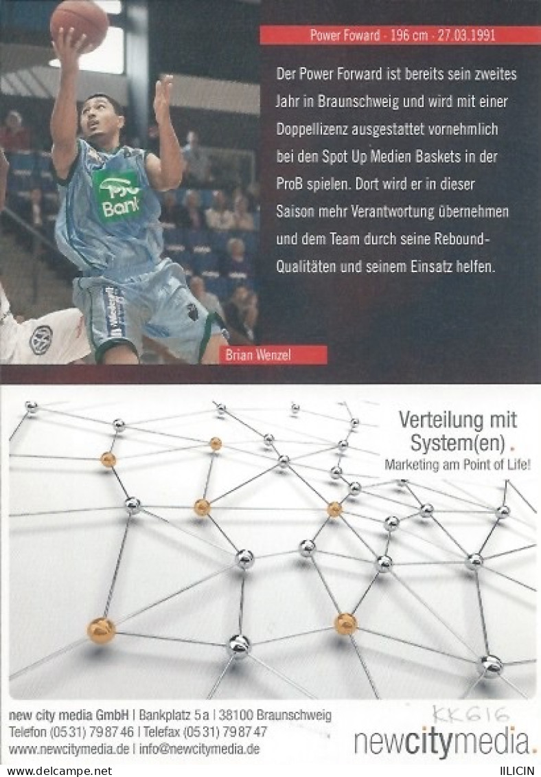 Trading Cards KK000616 Basketball Germany New Yorker Phantoms Braunschweig 10.5x15cm HANDWRITTEN SIGNED: Brian Wenzel - Bekleidung, Souvenirs Und Sonstige