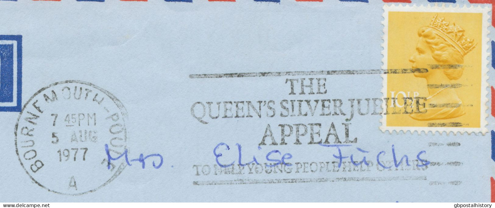 GB SLOGAN POSTMARKS 1977 BOURNEMOUTH-POOLE THE QUEEN’S SILVER JUBILEE APPEAL – TO HELP YOUNG PEOPLE HELP OTHERS On Super - Briefe U. Dokumente