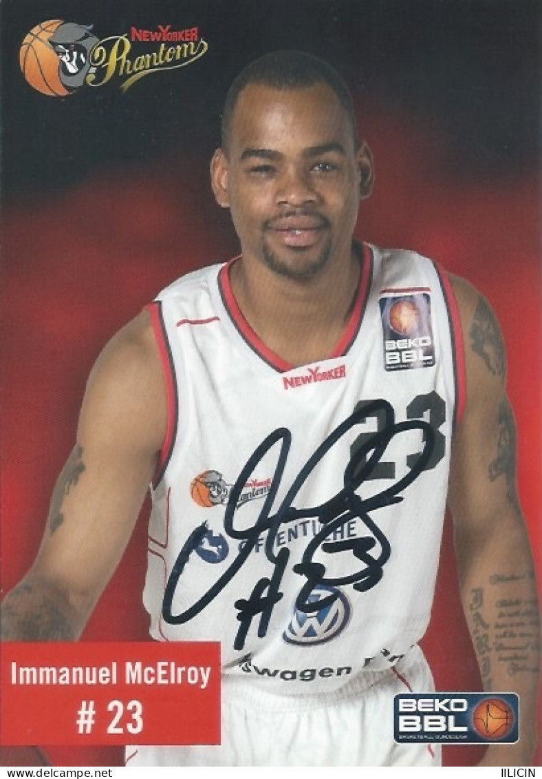 Trading Card KK000618 Basketball Germany New Yorker Phantoms Braunschweig 10.5x15cm HANDWRITTEN SIGNED: Immanuel McElroy - Habillement, Souvenirs & Autres