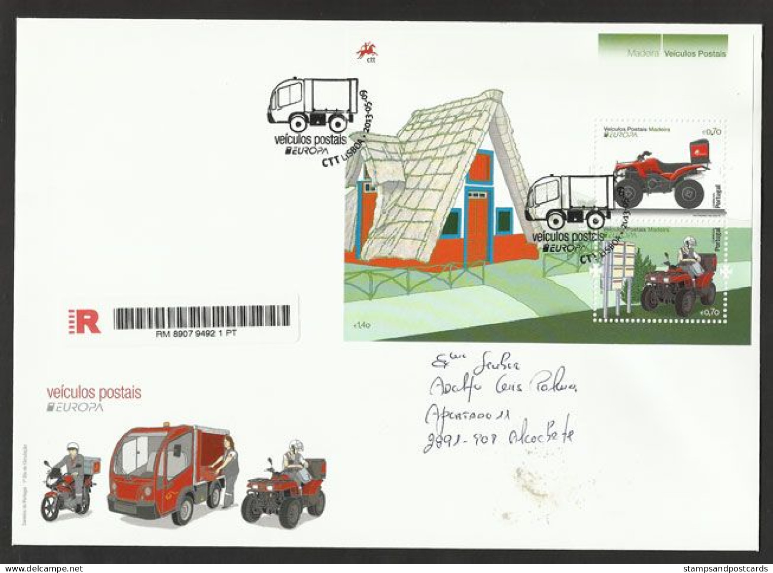 Portugal Madère Europa CEPT 2013 Voiture Poste Moto 4x4 Kawasaki FDC Bloc Recommandée Madeira Postal Vehicles R FDC - 2013