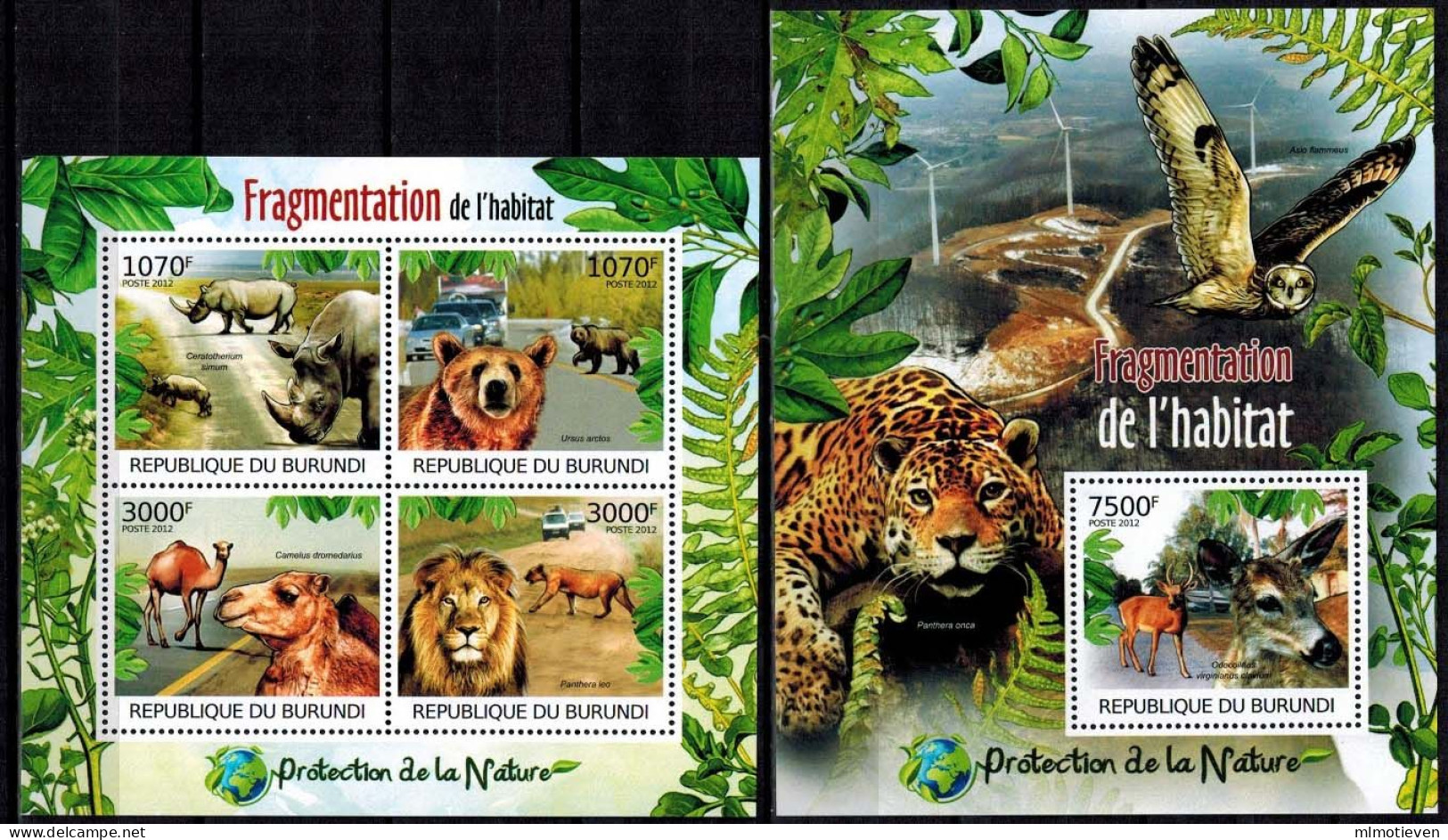 MDA-BK21-561 MINT ¤ BURUNDI 2012 KOMPL. SET ¤ FRAGMENTATION DE L'HABITAT  ENDANGERED SPECIES - ANIMALS OF THE WORLD - Game