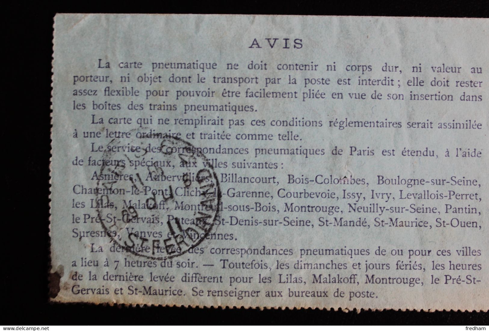 1911 CARTE PNEUMATIQUE 30C VIOLET TYPE SAGE CAD PARIS 84 R. BALLU / CAD PARIS 62 R ST-FERDINAND 29 Du 6 1911 - Telegraaf-en Telefoonzegels