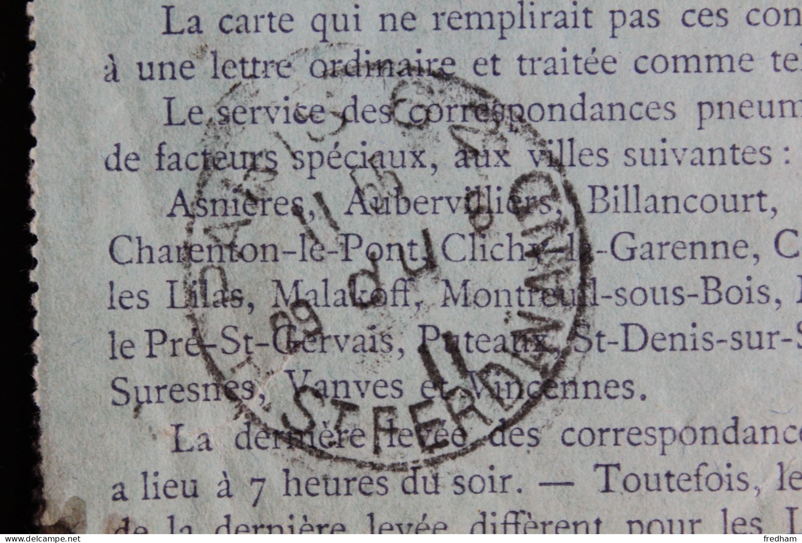 1911 CARTE PNEUMATIQUE 30C VIOLET TYPE SAGE CAD PARIS 84 R. BALLU / CAD PARIS 62 R ST-FERDINAND 29 Du 6 1911 - Télégraphes Et Téléphones