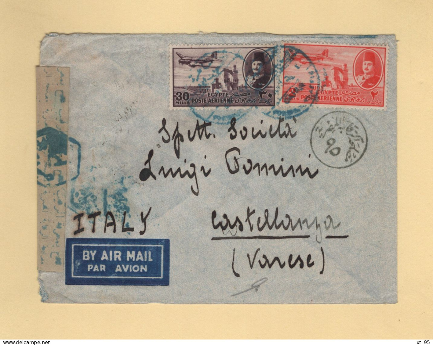 Egypte - Le Caire Par Avion Destination Italie - Censure - Cartas & Documentos