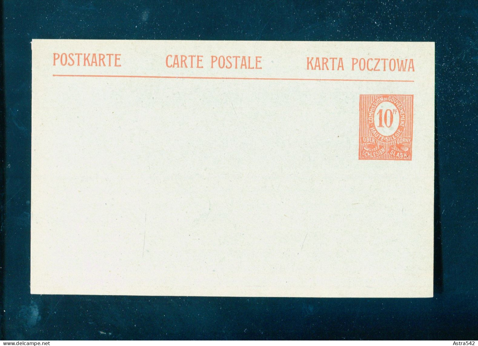 "D.ABST.GEB.-OBERSCHLESIEN" Postkarte Mi. P 1 ** (A0022) - Slesia