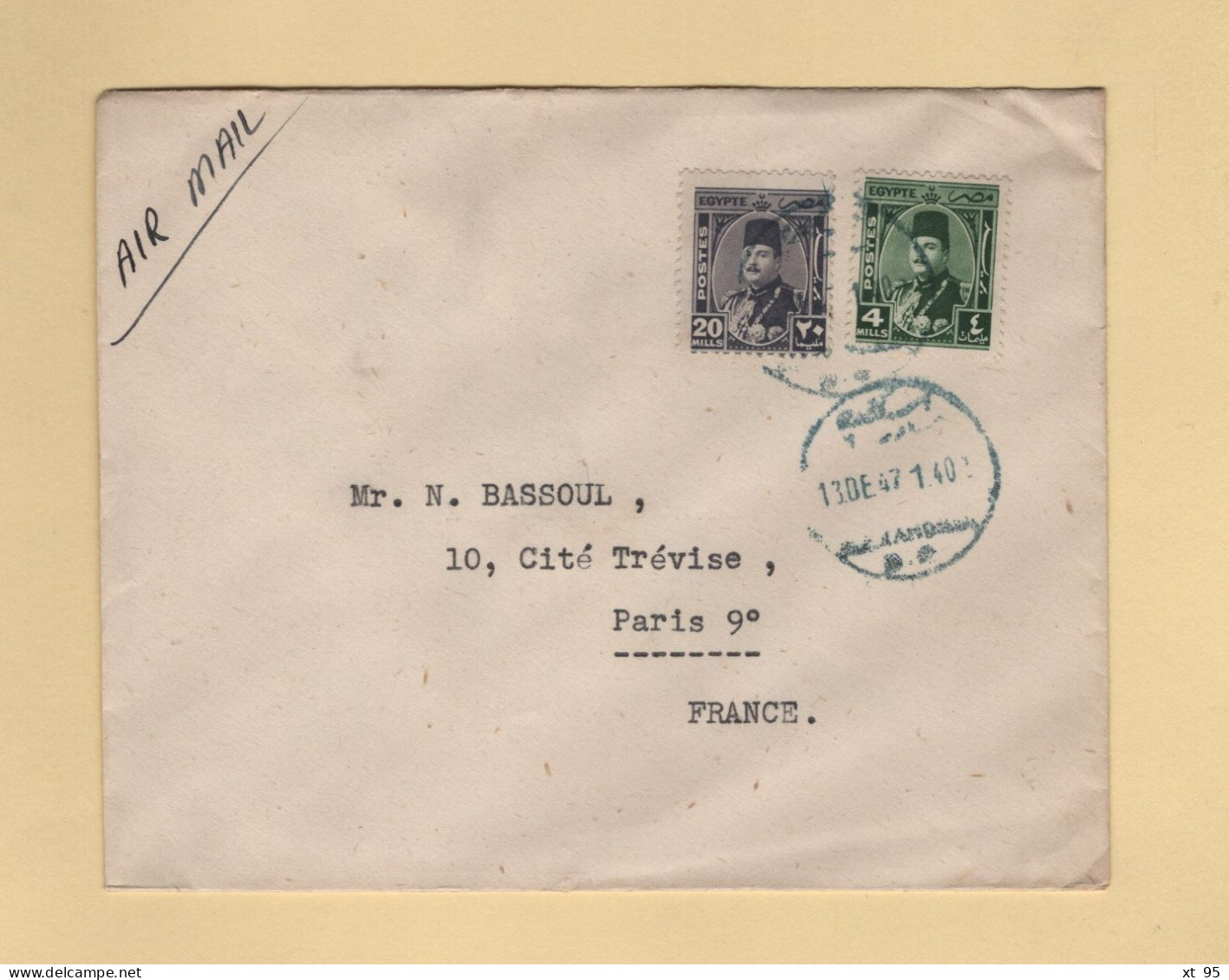Egypte - Alexandrie Par Avion Destination France - 1947 - Briefe U. Dokumente