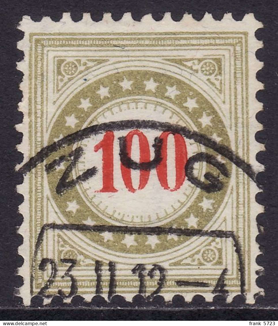 Schweiz: Portomarke SBK-Nr. 28BN (Rahmen Bräunlicholiv, Wasserzeichen Kreuz, 1908-1909) Stempel ZUG 23 II 12 - Impuesto