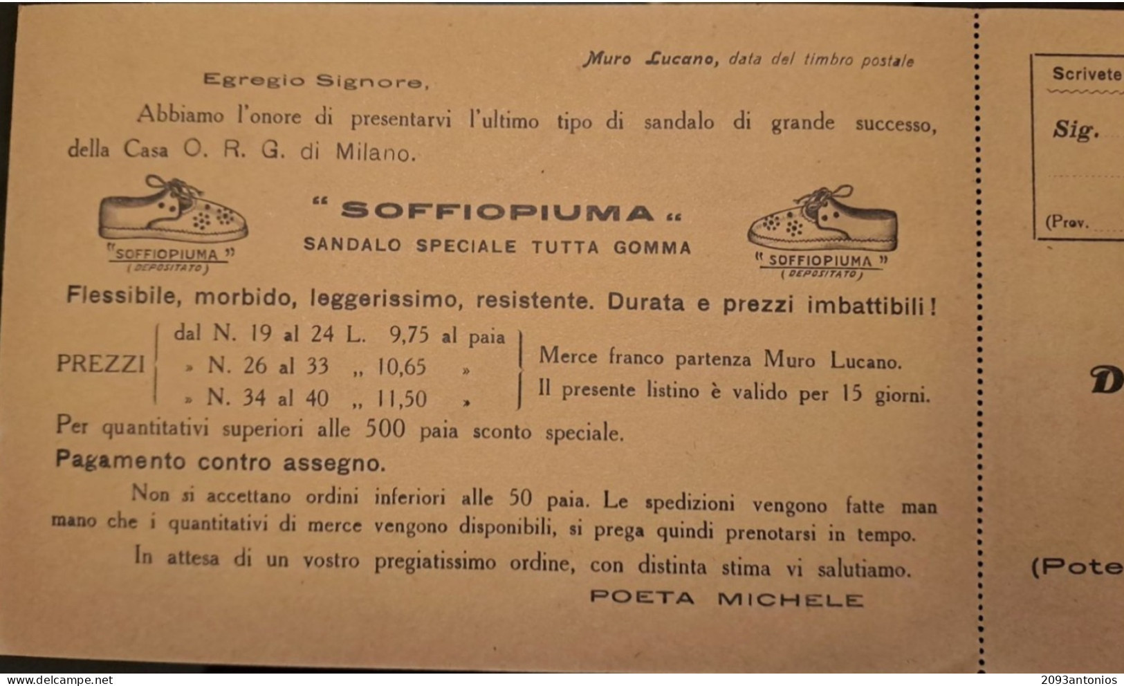 SP1113)  MURO LUCANO POTENZA CATANZARO CARTOLINA PUBBLICITARIA STORIA POSTALE - Potenza