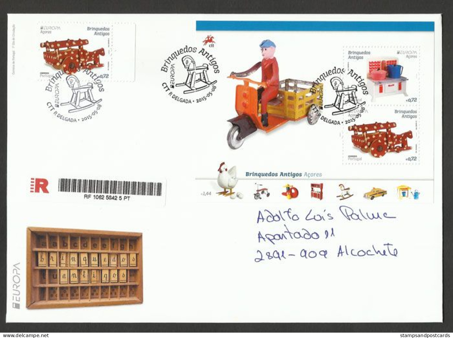 Portugal Açores Azores Europa CEPT 2015 FDC Recommandée Bloc Vieux Jouets Charrette Cheval Scooter Old Toys Horse Cart - 2015