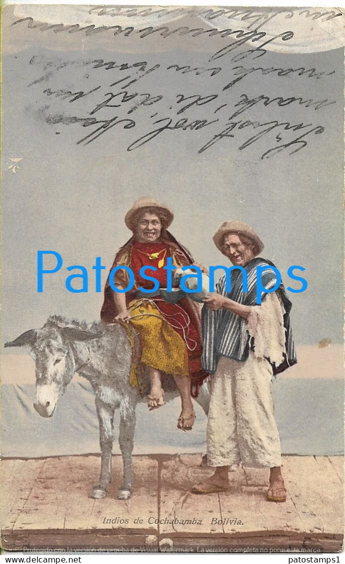 225243 BOLIVIA COSTUMS COUPLE AND DONKEY POSTAL POSTCARD - Bolivie