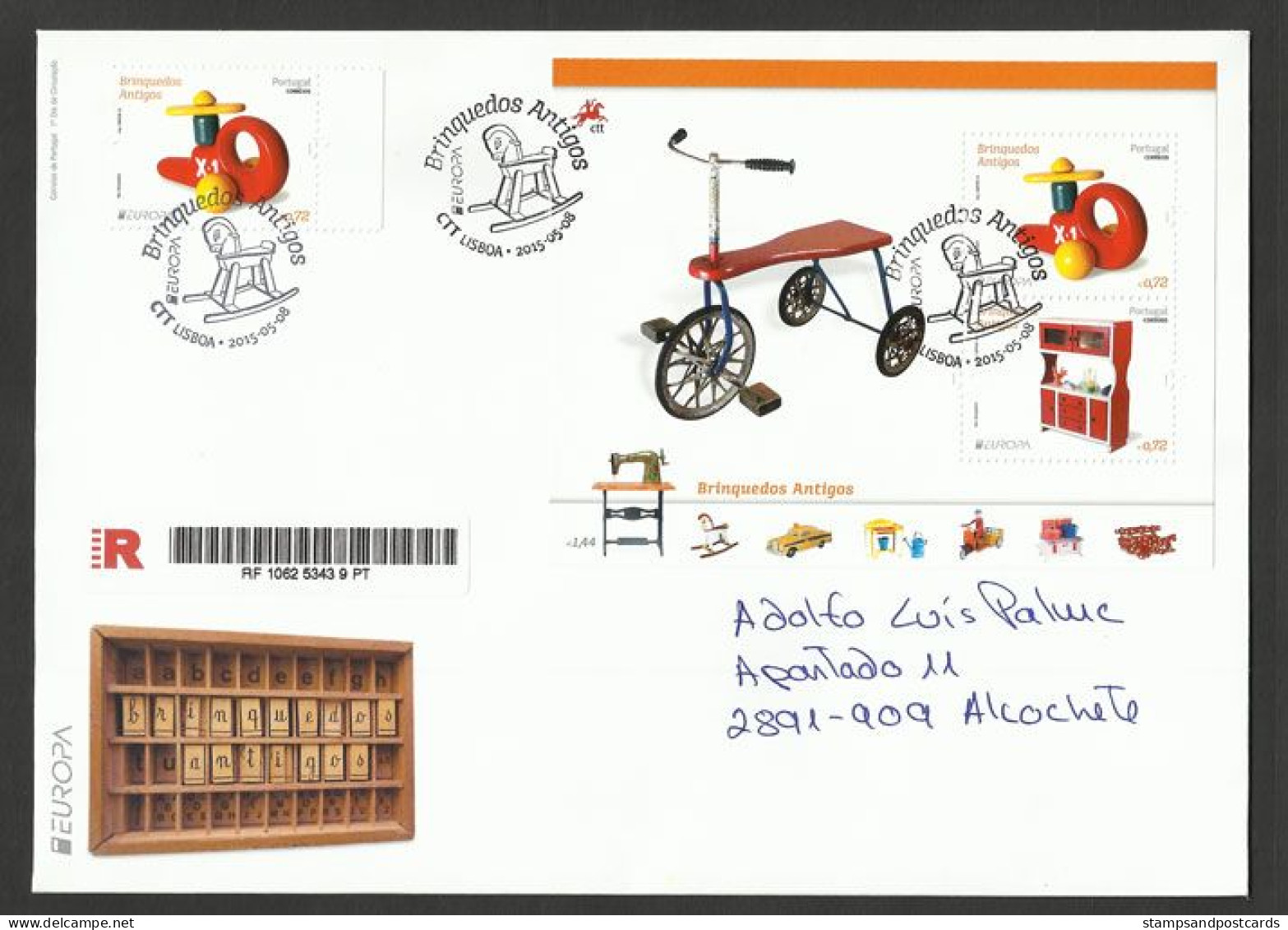 Portugal Europa CEPT 2015 FDC Recommandée Avec Bloc Vieux Jouets Tricycle Souvenir Sheet Registered FDC Old Toys - 2015
