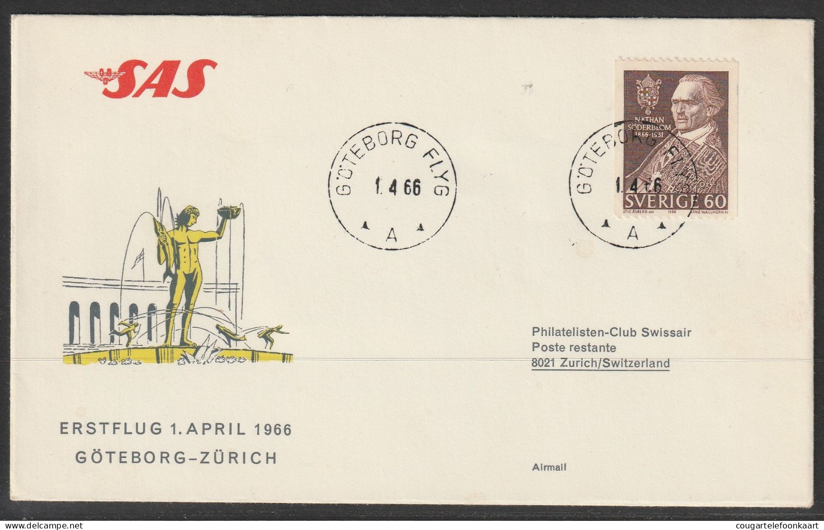 1966, SAS, First Flight Cover, Göteborg - Zürich - Brieven En Documenten