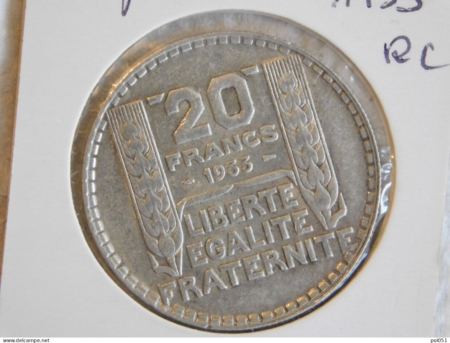 France 20 Francs 1933 RC TURIN (1032) Argent Silver - 20 Francs