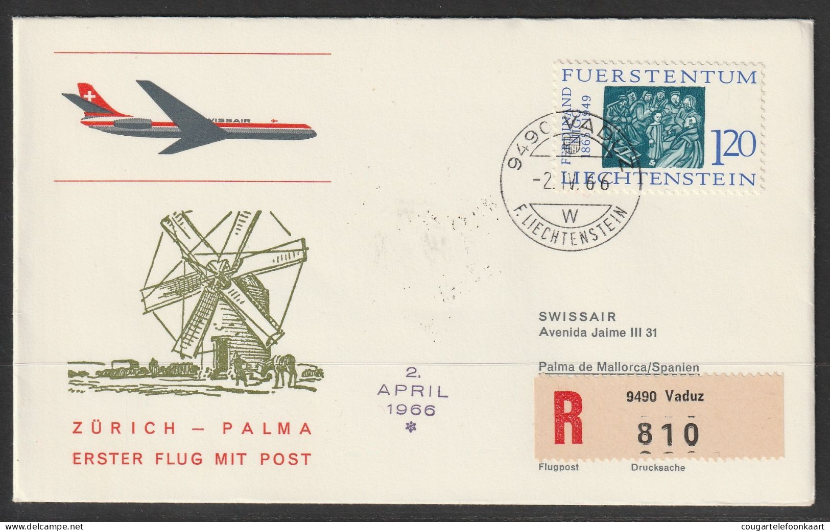 1966, Swissair, Erstflug, Liechtenstein - Palma De Mallorca - Aéreo