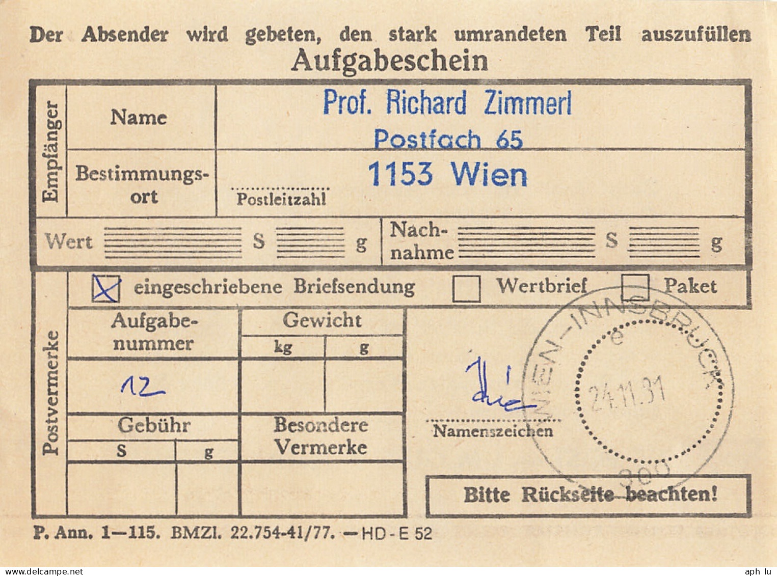 Bahnpost (R.P.O./T.P.O) Wien-Innsbruck (AD3063) - Brieven En Documenten
