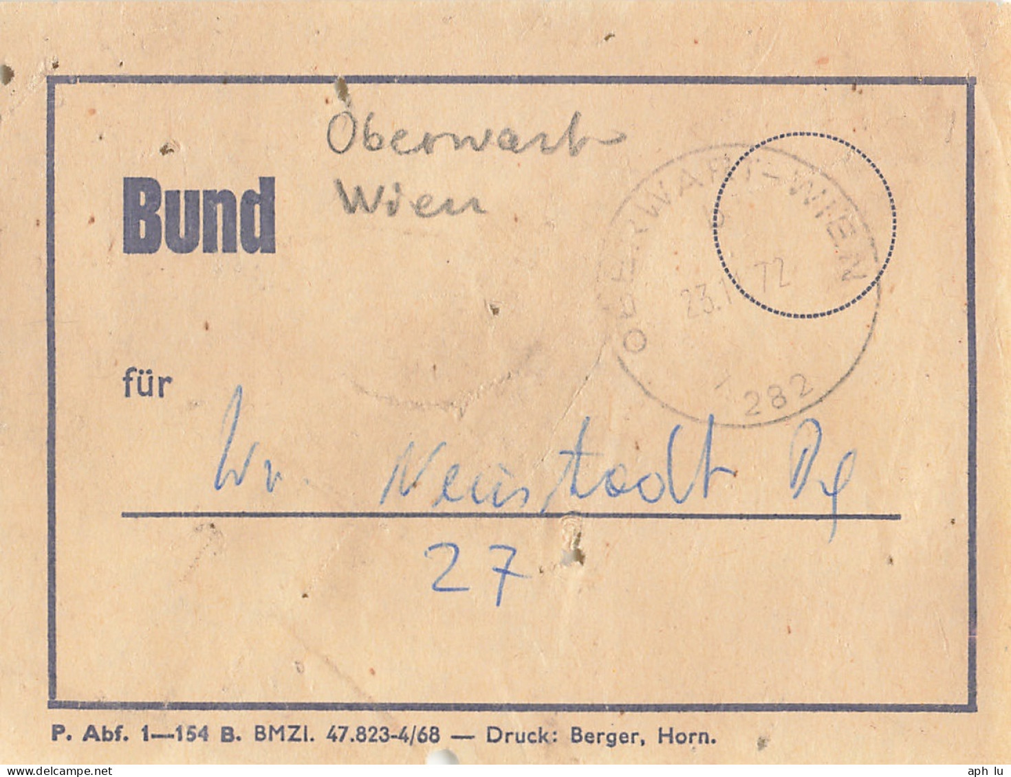 Bahnpost (R.P.O./T.P.O) Oberwart-Wien (AD3068) - Brieven En Documenten