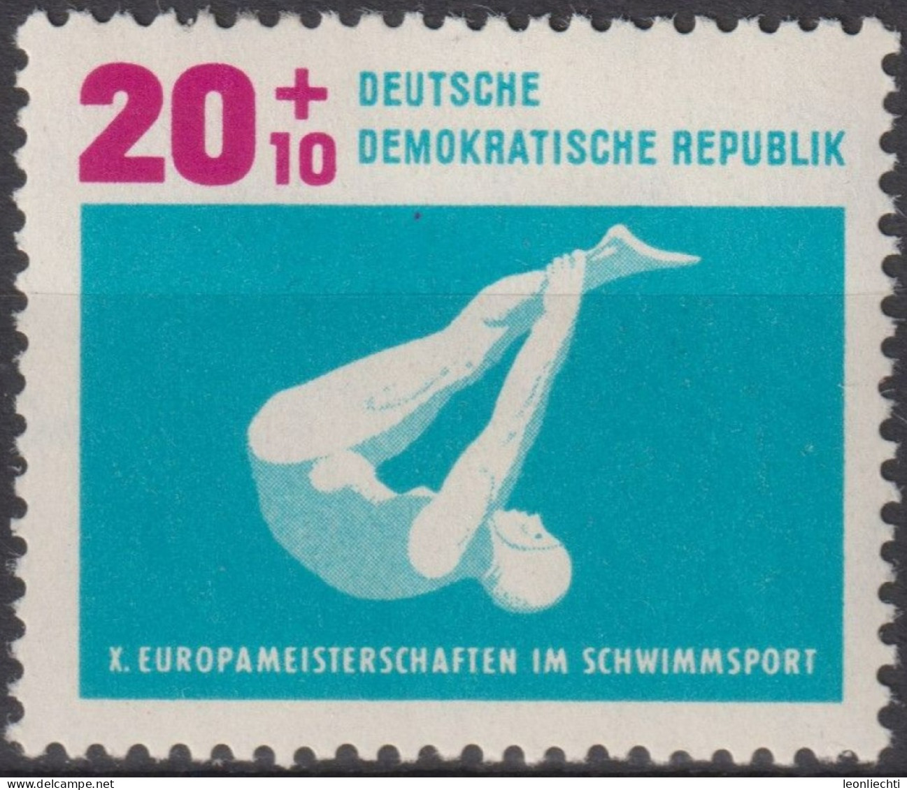 1962 DDR, ** Mi:DD 909, Yt:DD 622, Wasserspringen, Schwimmeuropameisterschaften, Leipzig - High Diving