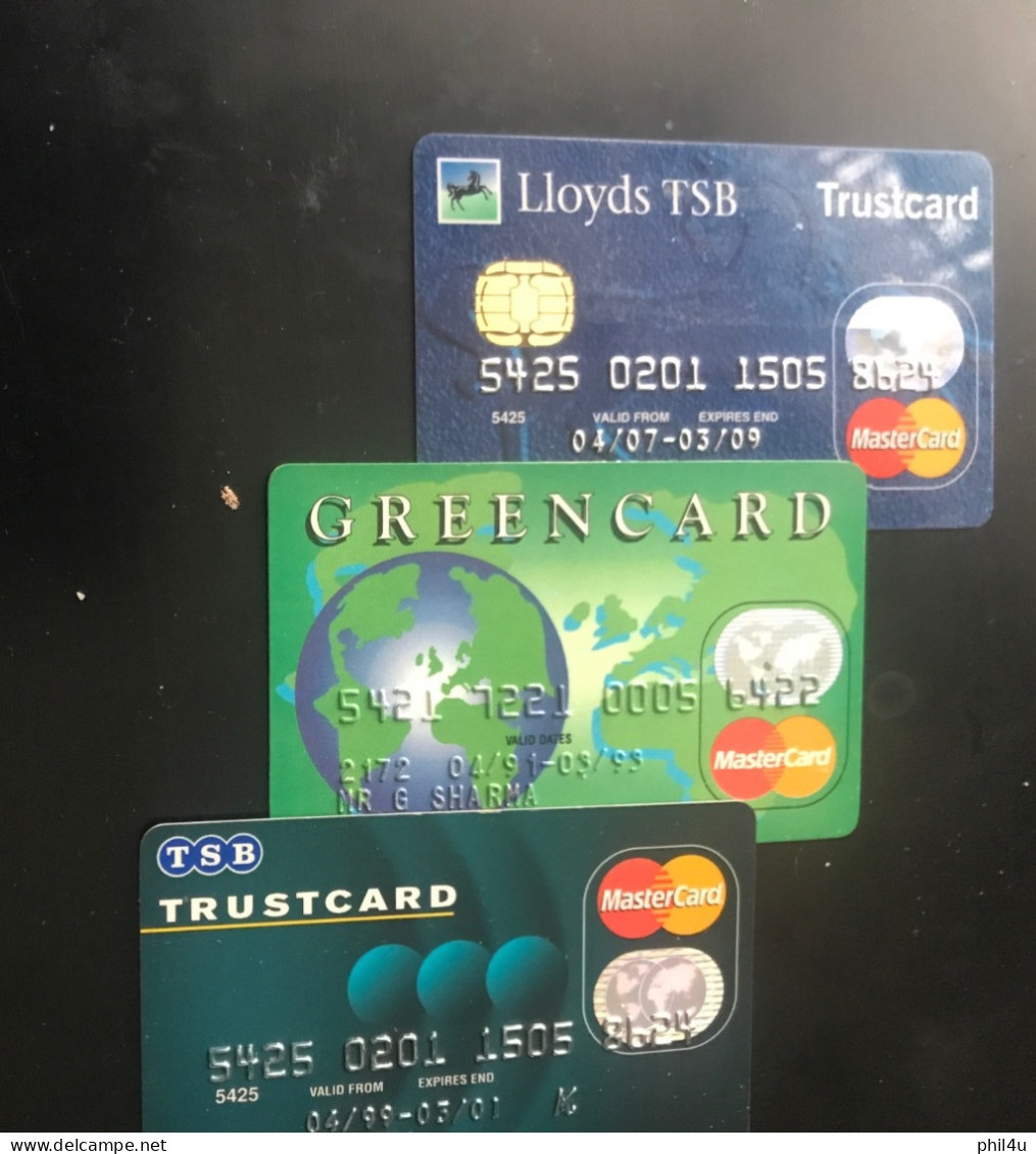 6 Different Old Credit Cards All Complete Used Just Covered Name - Krediet Kaarten (vervaldatum Min. 10 Jaar)