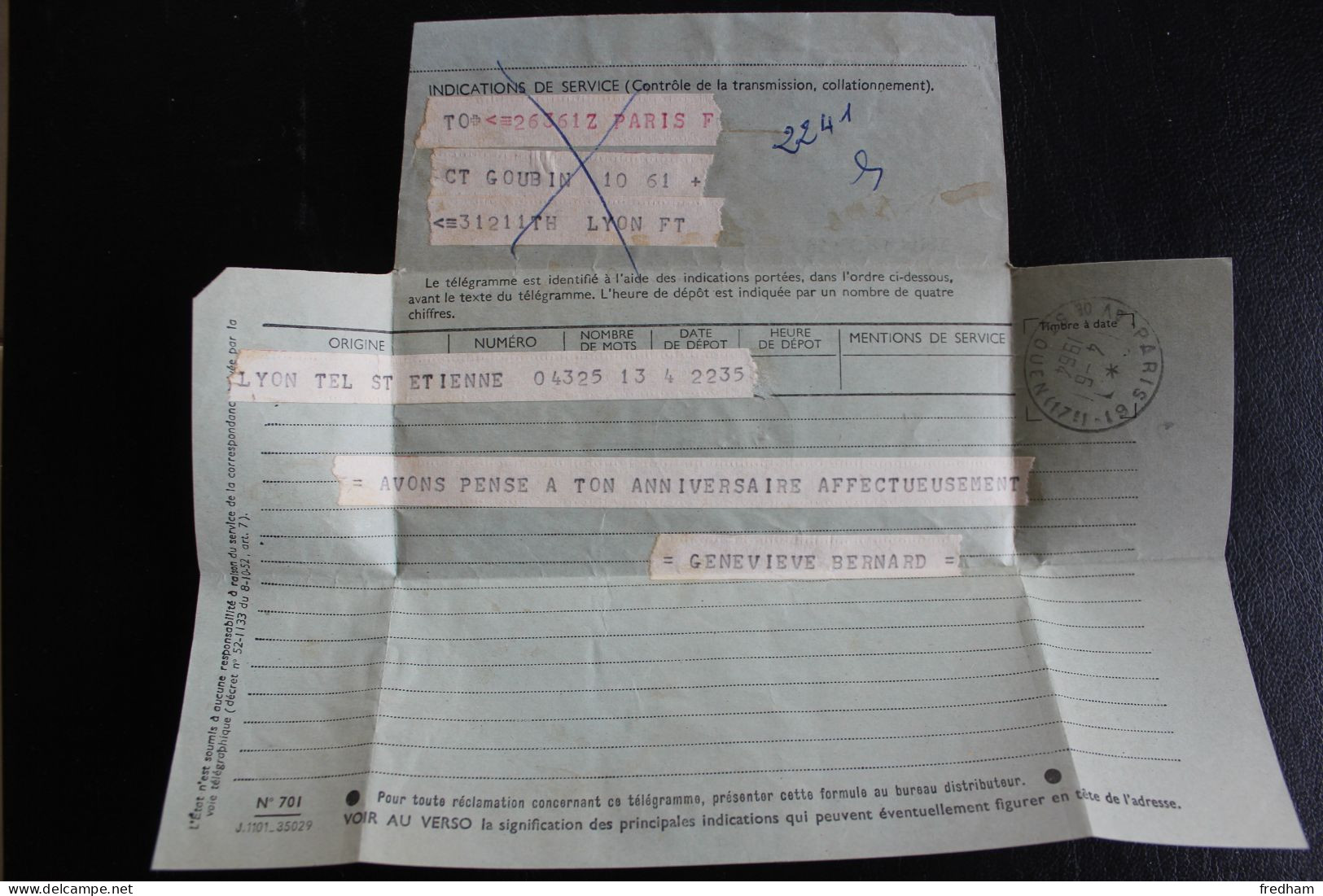 1964 TELEGRAMME CAD PARIS 6 AV DE ST OUEN (17e) Du 5-6-1964 TTB - Telegraaf-en Telefoonzegels