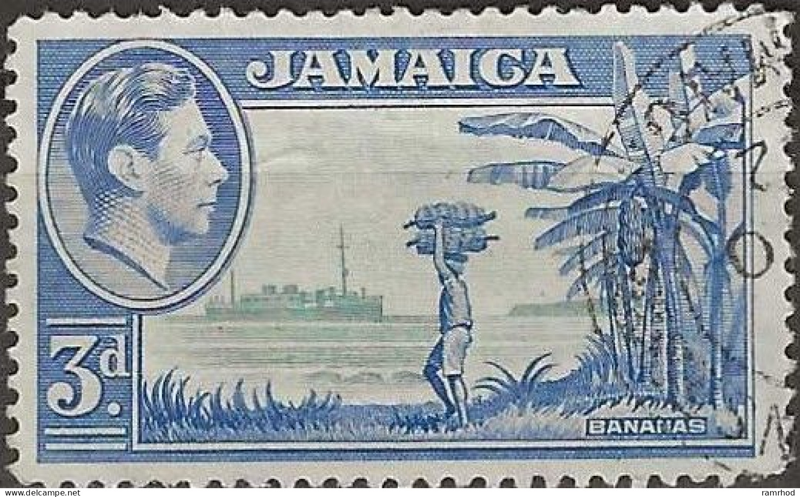 JAMAICA 1938 King George VI - Bananas - 3d. - Blue And Green FU - Jamaica (...-1961)