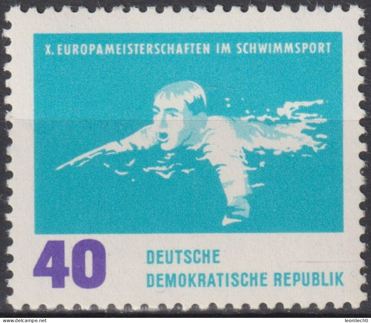 1962 DDR, ** Mi:DD 911, Yt:DD 624, Brustschwimmen, Schwimmeuropameisterschaften, Leipzig - Natation