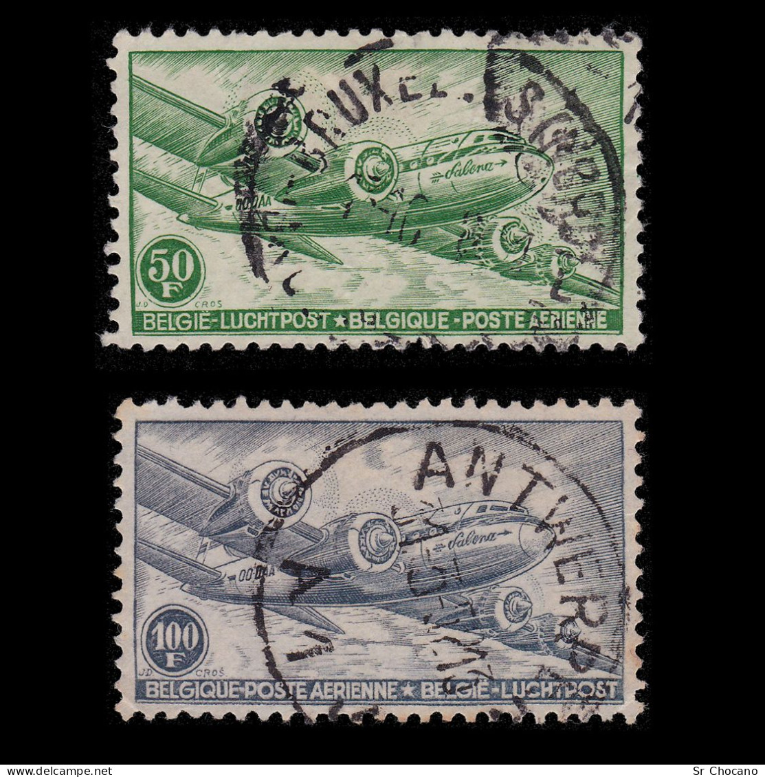 BELGIUM.AIR POST.1946.50fr-100fr.SCOTT C10-C11.US - Usati