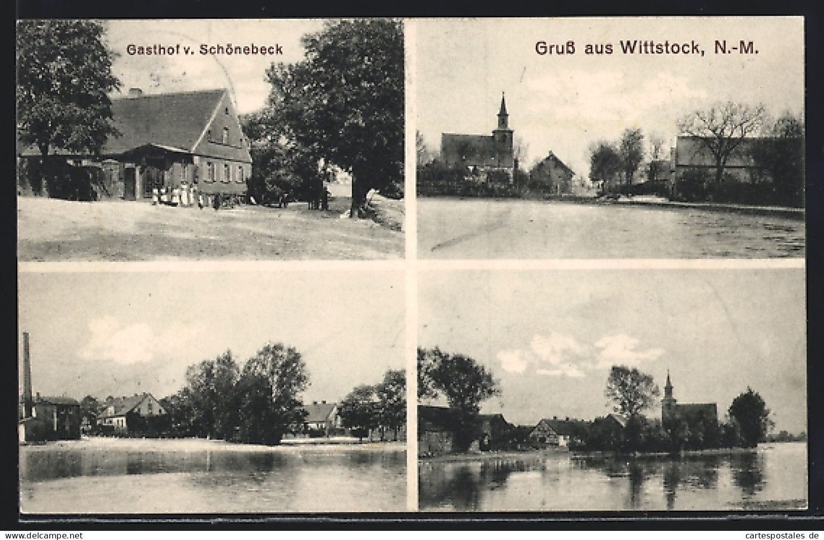 AK Wittstock /N.-M., Gasthof V. Schönebeck, Uferpartie Mit Kirche  - Wittstock