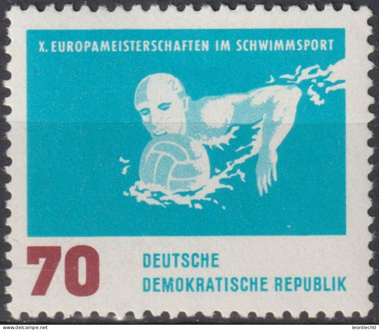 1962 DDR, ** Mi:DD 912, Yt:DD 625, Wasserball, Schwimmeuropameisterschaften, Leipzig - Wasserball