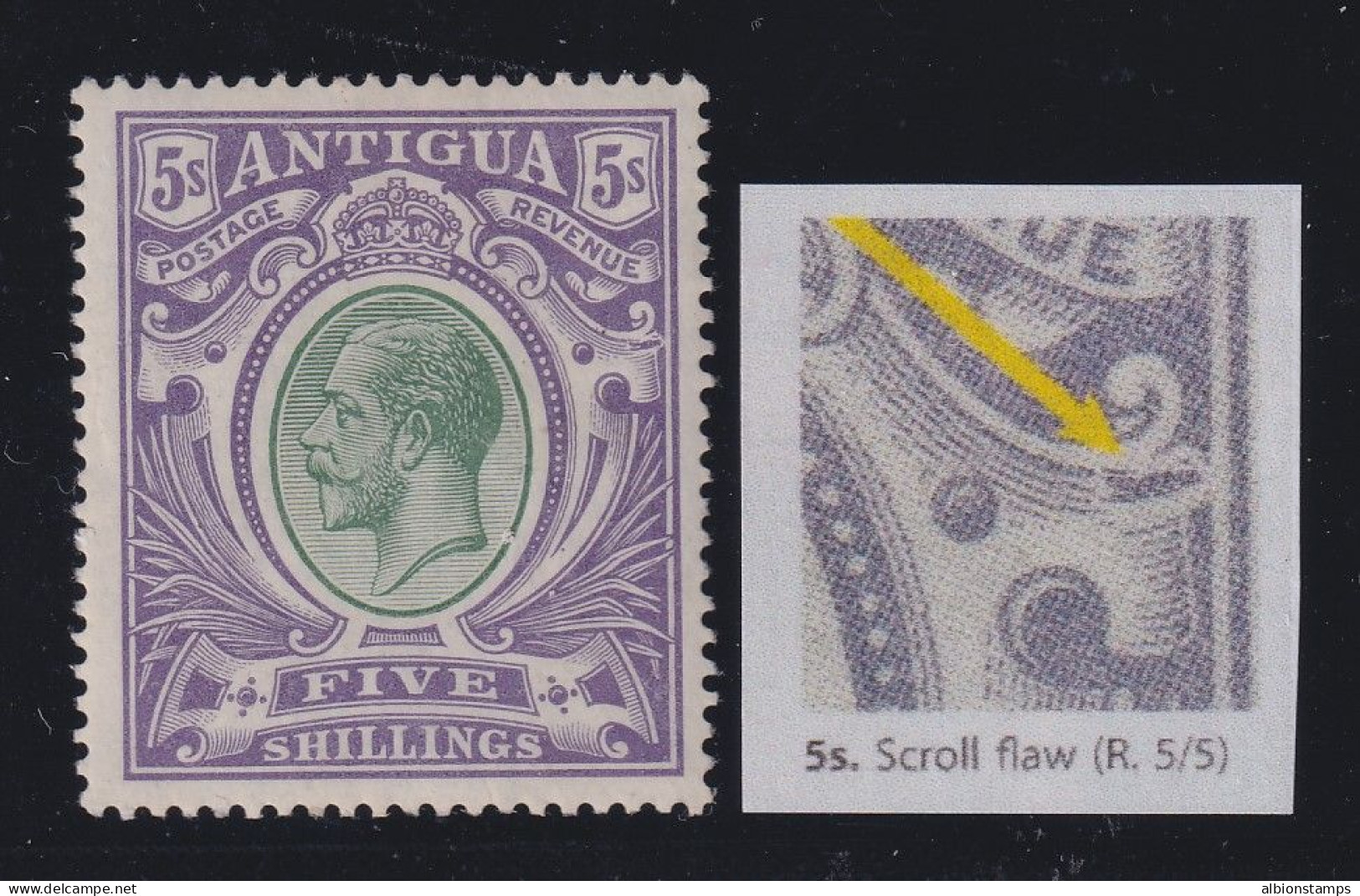 Antigua, SG 51a, MLH "Scroll Flaw" Variety - 1858-1960 Colonie Britannique