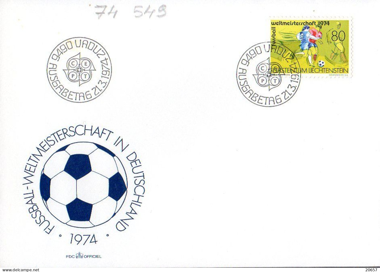 Liechtenstein 0549 Fdc Mondial Football Germany 74 - 1974 – Alemania Occidental